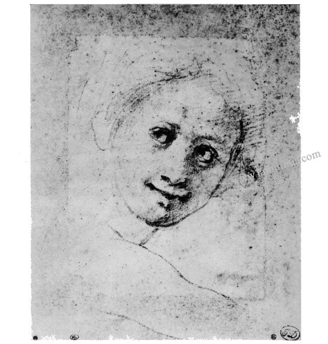 蓬托莫《圣撤利亚的脸部》素描作品高清大图
