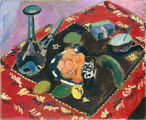 《红黑色地毯上的餐具和水果》马谛斯作品介绍及画作含义